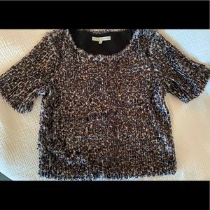 Faux fur and sequin (black) short sleeved shirt